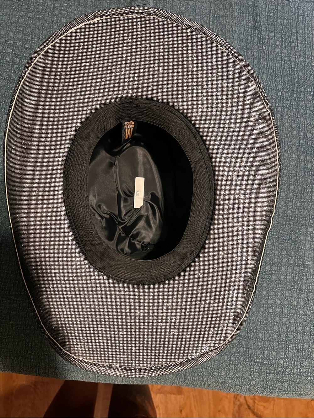 Wide Brim Sparkle Straw Hat - Silver/Black